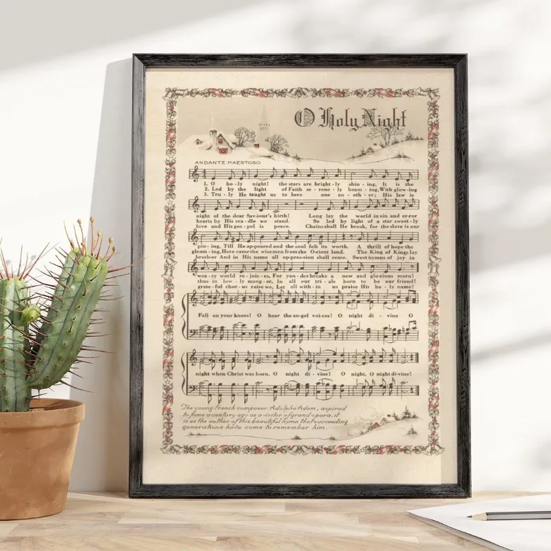 Timeless O Holy Night Christmas Hymn Sheet Music Canvas Poster Prints Frameless Wall Art Festive Winter Holiday Cozy Home Decor