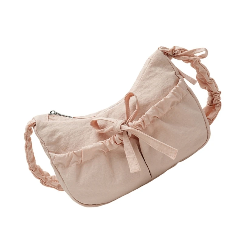 E74B Casual Nylon Underarm Bag With Elegant Butterfly Bows Shoulder Bags Crossbody Purse For Shopping And Dates