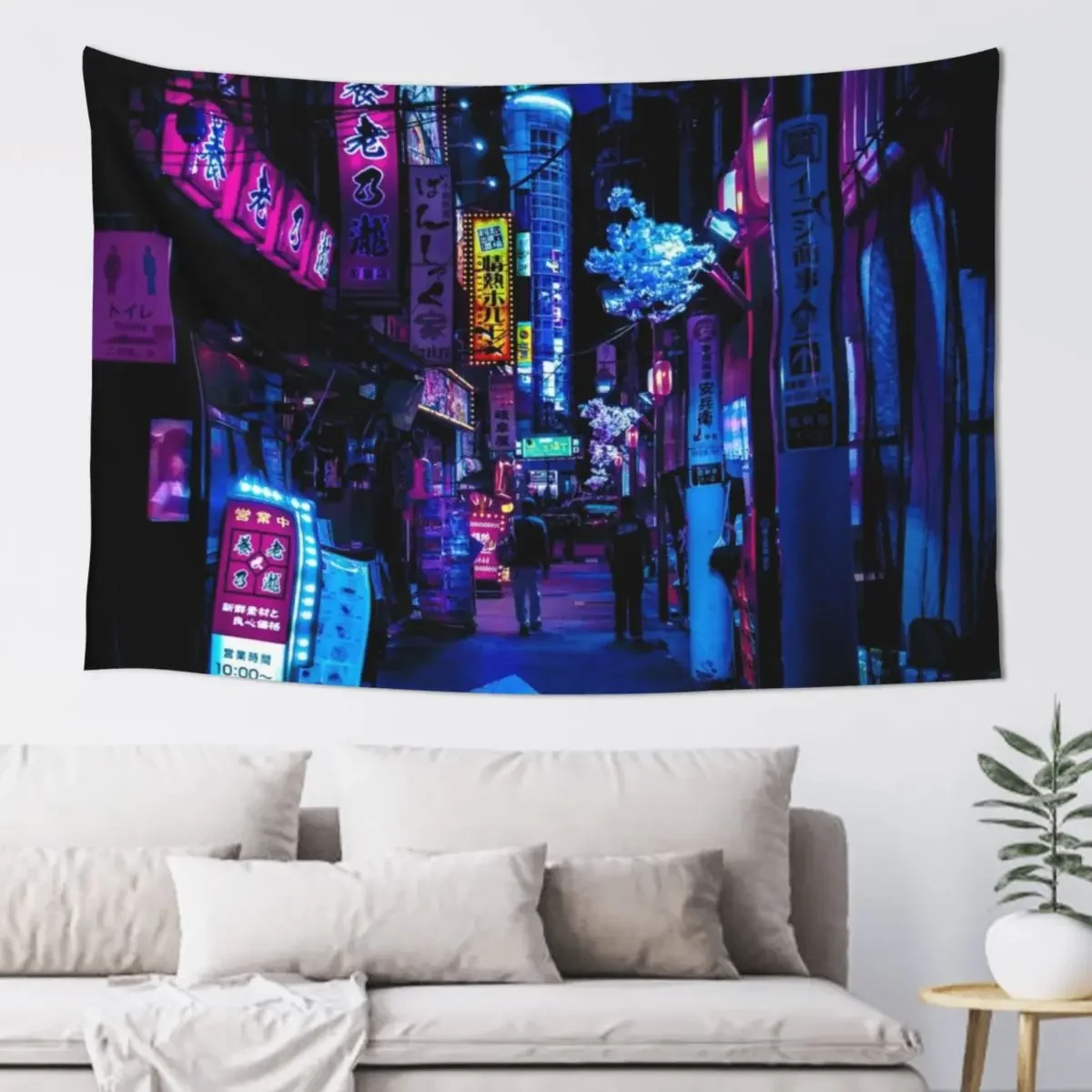 

Blue Tokyo Alleys Tapestry Aesthetic Room Decor Korean Mushroom Tapestry
