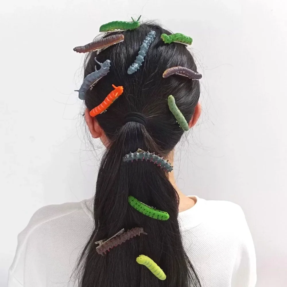 Halloween Caterpillar Hair Clips Funny Prank Realistic Bug Hair Accessories Creepy Crawly Costume Party Head Decor Kids Adults