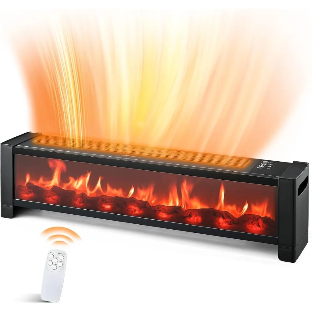 

33 inch floor heater, 1500W electric fireplace with top vent, remote adjustable thermostat, 12H timer