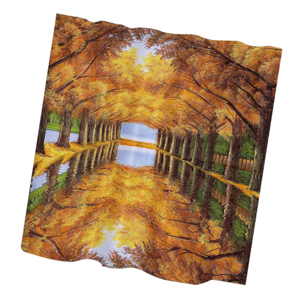 Fabric Water-resistant Bath 3D Shower Curtain Set with 12 Hooks Line