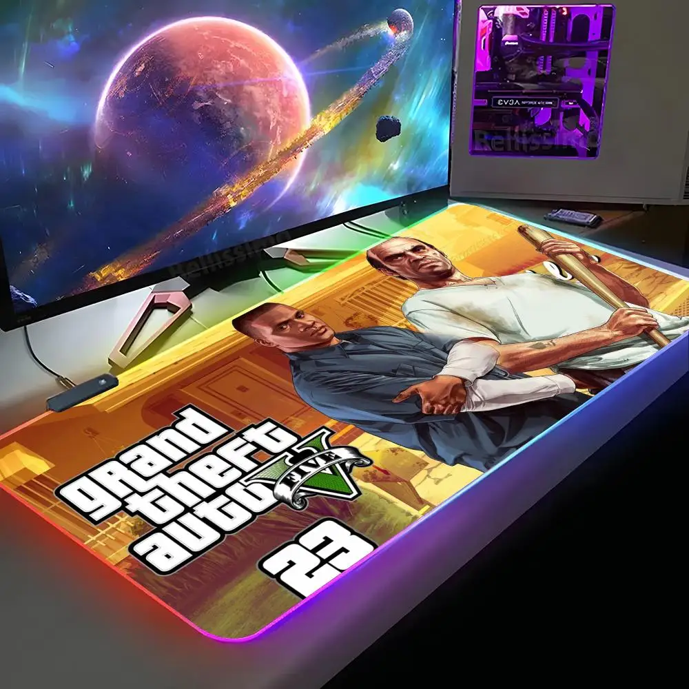 Grand Theft Auto V Mouse Pad XXL RGB Gaming Mouse Pad HD Gamer Accessories Large LED Light MousePads PC Carpet With Backlit