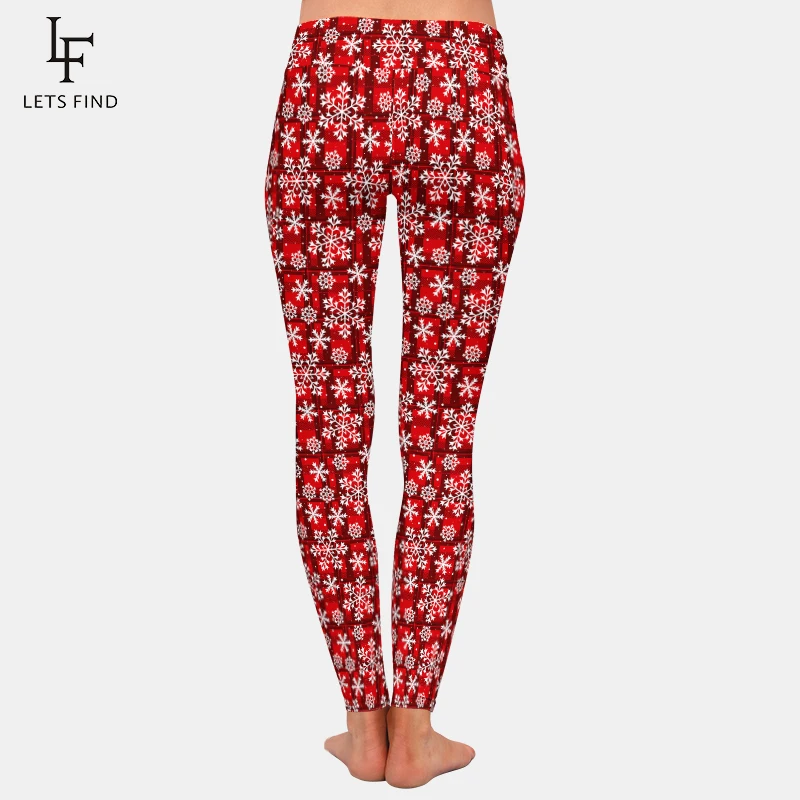 LETSFIND inverno nuovi pantaloni da donna a vita alta moda 3D stampa natalizia con fiocchi di neve Fitness Sexy Leggings elasticizzati sottili