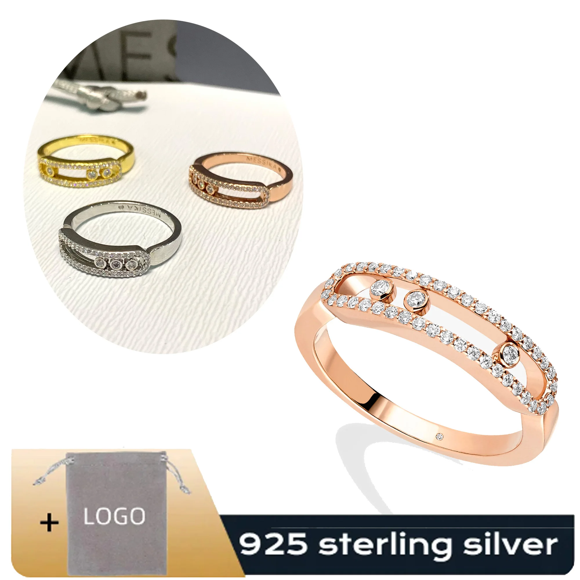 

Pure silver s9252024 new Messi MOVE ClassiQUE series inlaid three diamond luxury women's ring