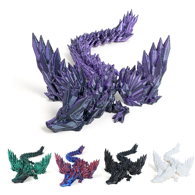 3D Printed Dragon Rotatable Articulated Dragons Toys Crystal 3D Printed Animals Desktop Ornament Home Decoration Gifts for Kids