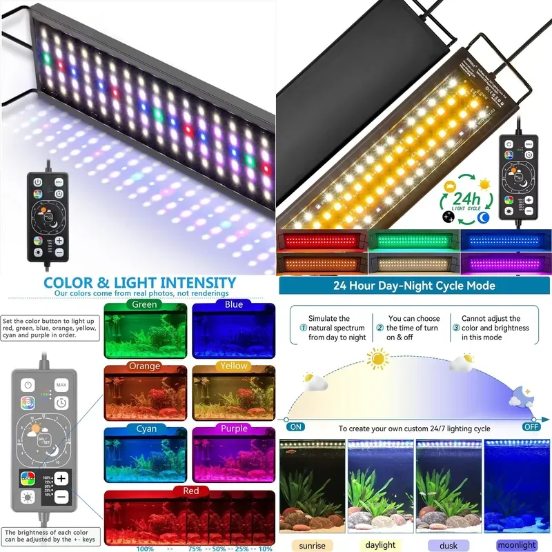 24/7 Programmable Aquarium Light with Day Night Cycle Mode and Automatic On Off Timer LED Fish Tank Lighting