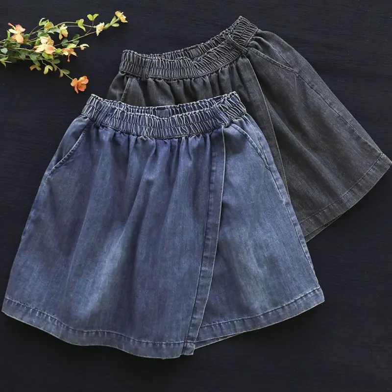 Women Summer Thin Simplicity Office Lady Solid Color High Waist Denim Shorts Women Clothes Casual All-match Appear Thin Wide Leg