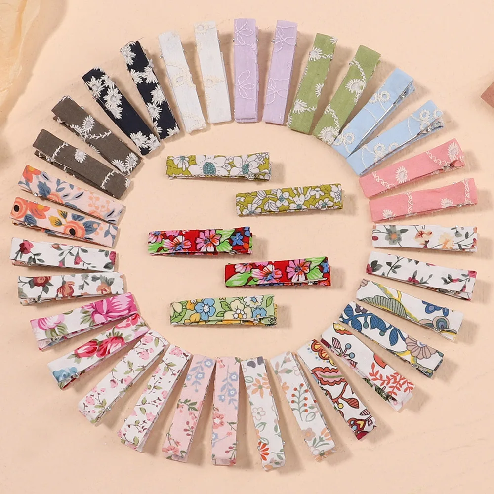 10Pcs/Lot Girls Cotton Flower Printed Duckbill Clips for Baby Kids Cute Vintage Hairpins Barrettes Hair Accessories Wholesale