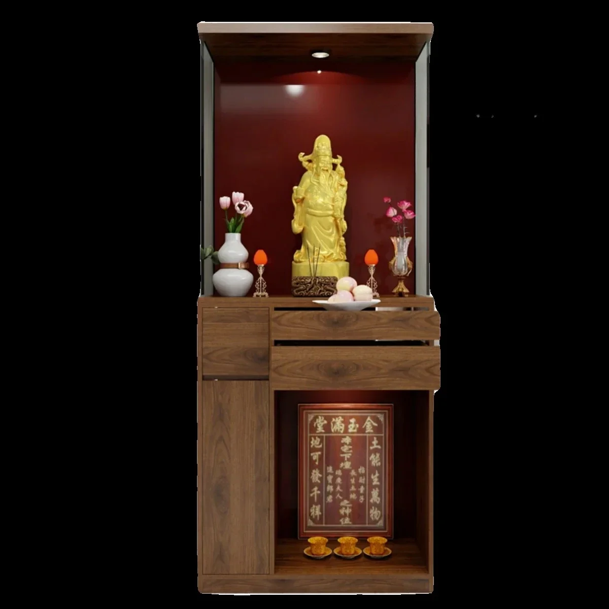 Household Incense Case  Table Buddha Statue Cabinet Modern Glass Buddha Frame Solid Wood Shrine Standing Cabinet