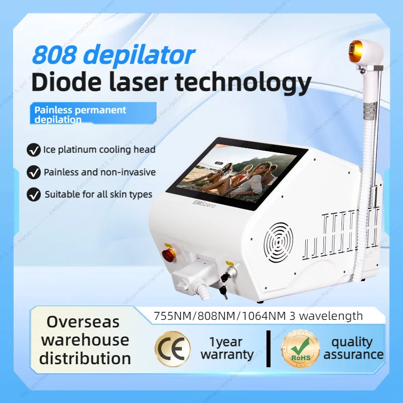 

High Power Laser Intelligent 3 Wavelength 755 808 1064NM Safe Painless Permanent Freezing Point Depilator Smooth Face Whole Body