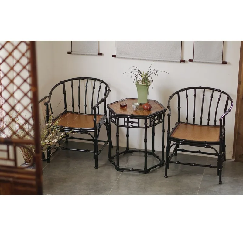 Large lacquer bamboo   table, Ming style armchair tea room tea space furniture combination, new Chinese