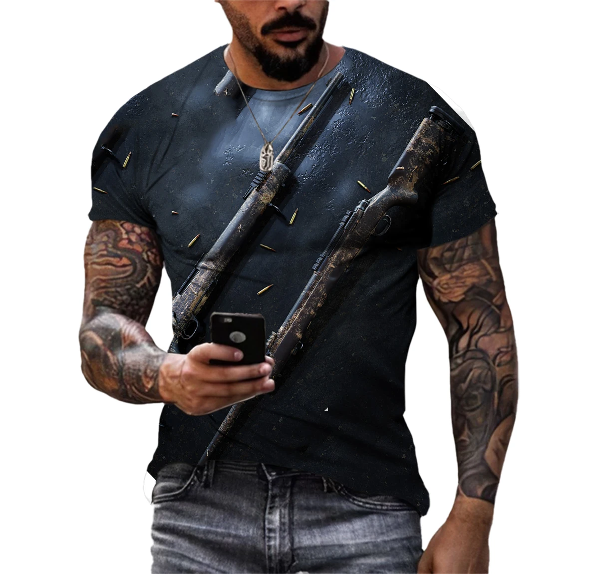 T Shirt Men 3D Gun Print T Shirts Funny Printed Streetwear Beretta Gun Tshirt Fashion Casual Short Sleeve Punk Gun Tops T-shirts