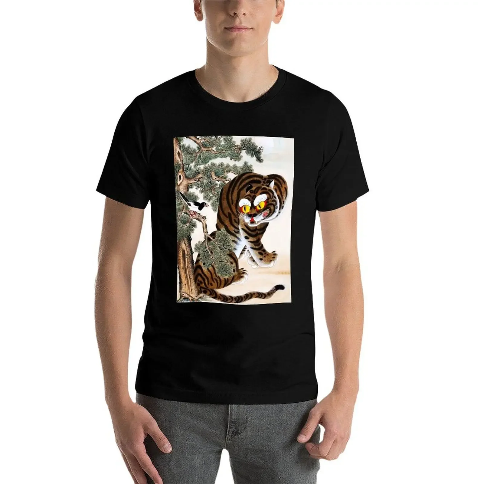Tiger and Magpie Minhwa under Pine Tree T-Shirt custom t-shirts new gifts and t-shirts blue archive vintage men workout shirt