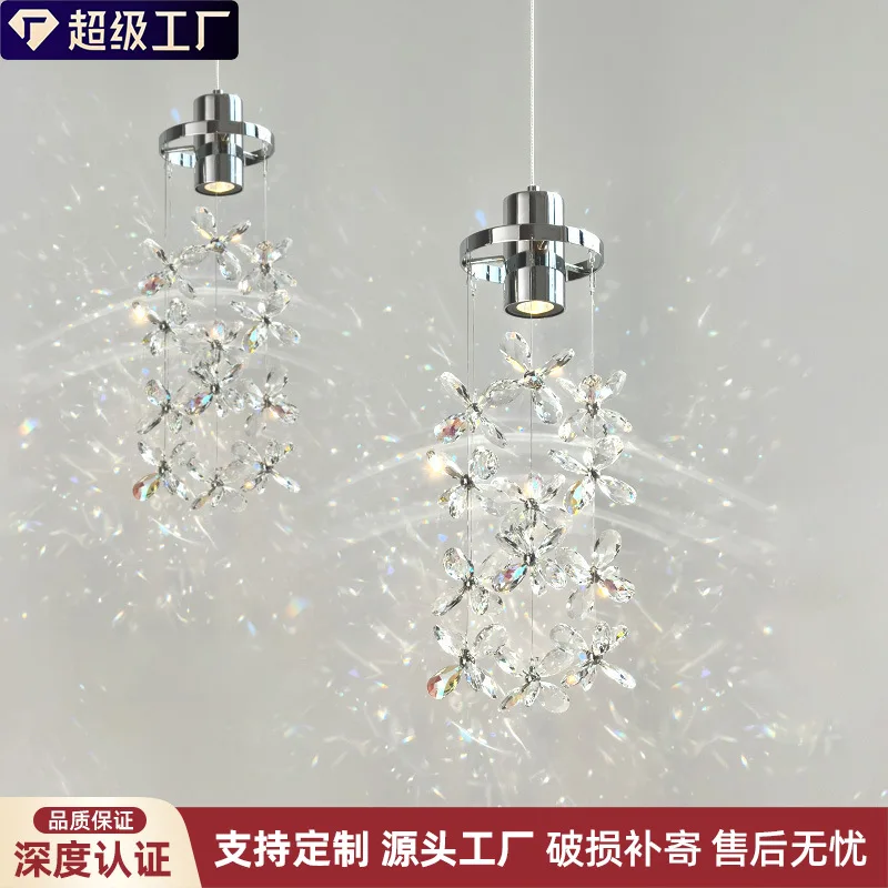 style light luxury bedroom bedside small chandelier 2025 new flower crystal chandelier advanced feeling entrance petals