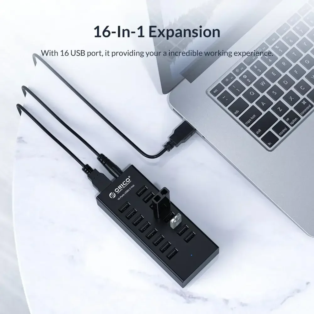 ORICO Industrial USB Hub Aluminum 16 Port USB Splitter usb Docking Station with 12V Power Adapter for Pc Laptop Accessories