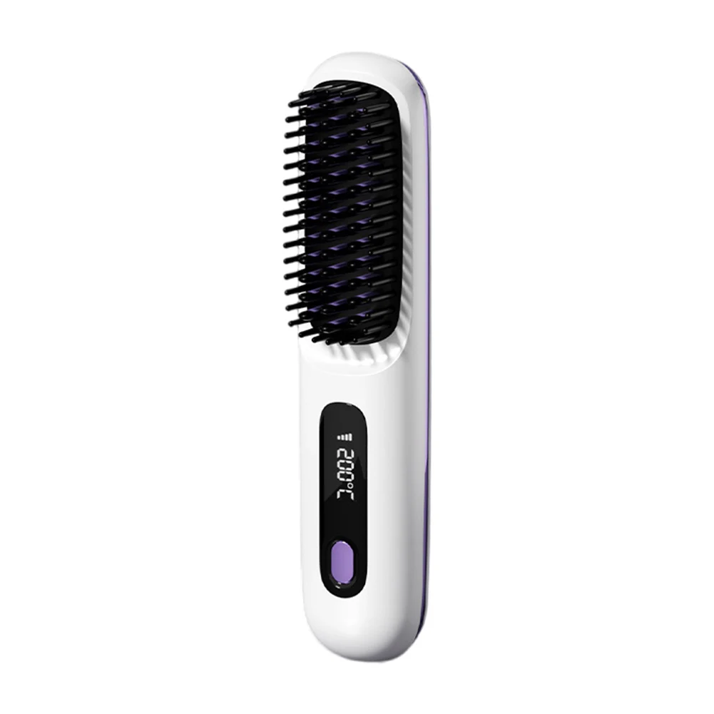 

Cordless Ceramic Heated Hot Brush 3 Temp Settings 160-200C° Rechargeable Travel Hair Straightener Heat Brush Hair Styling Tools