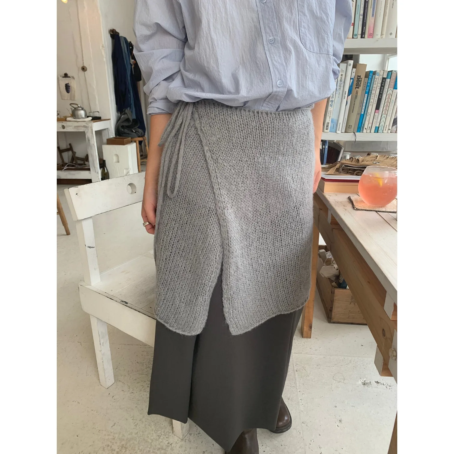 Chic Mid-Length Knitted Pure Color Belted Sweater Skirt Simple Korean Sle f-length One-piece Autumn Faion Women's Skirt