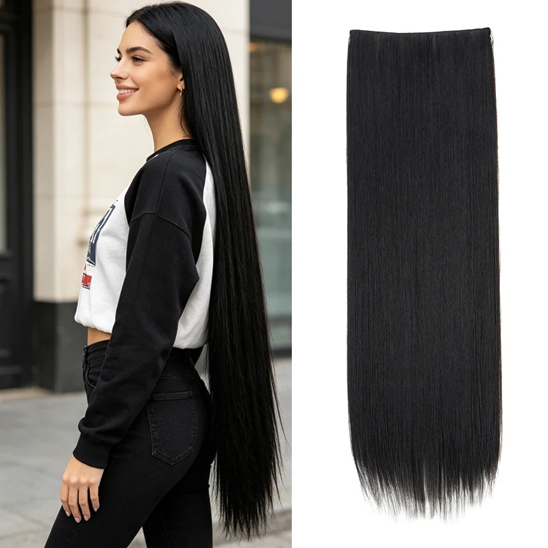 Synthetic 32Inch/40Inch  Super Long Straight Clip In Hair Extensions Heat Resistant Hairpiece for Women Daily Party Use