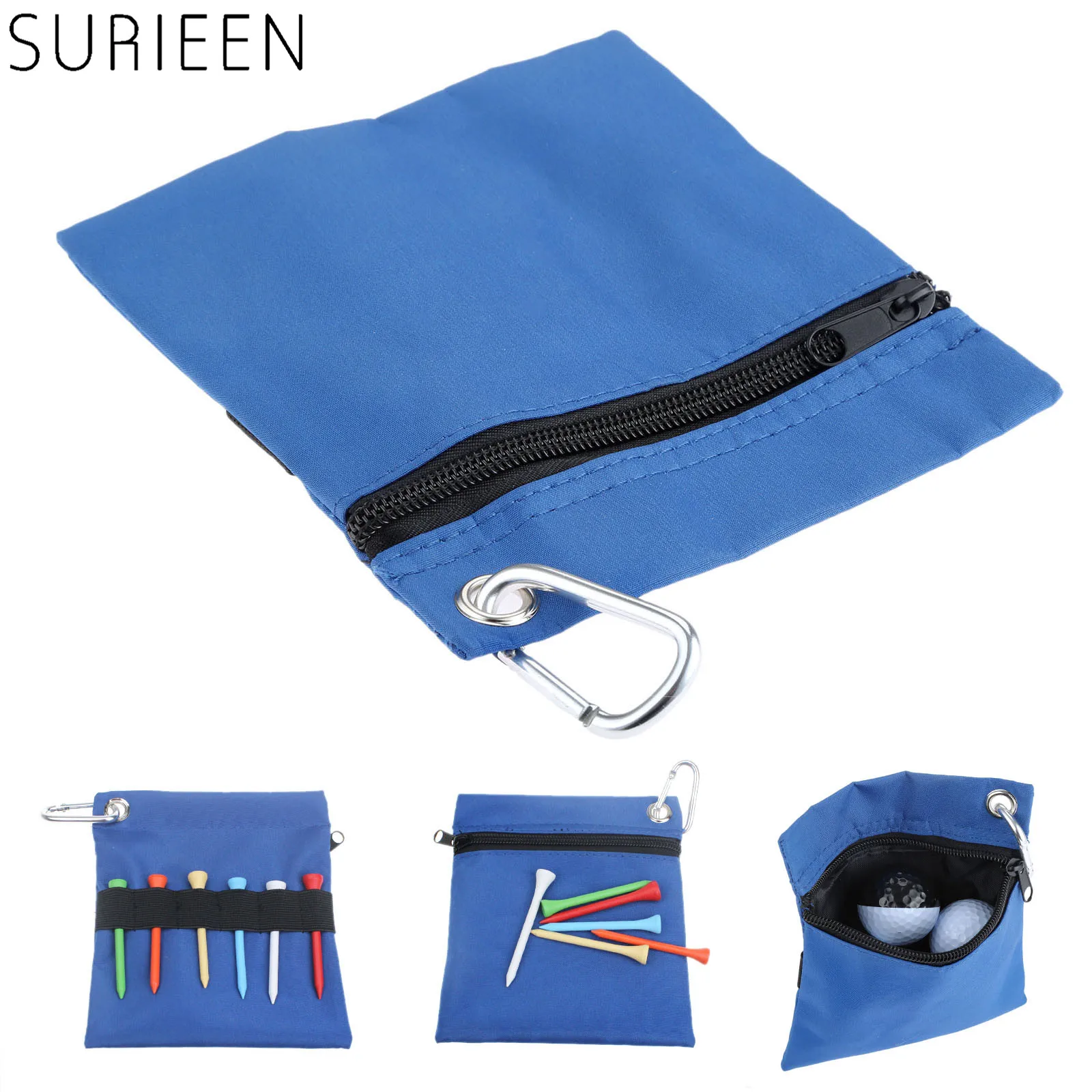

1pc Blue Zipper Portable Golf Ball Tee Bag 16*14cm Empty Nylon Storage Ball & Tees Bag Holder With Carabiner Golfing Accessories