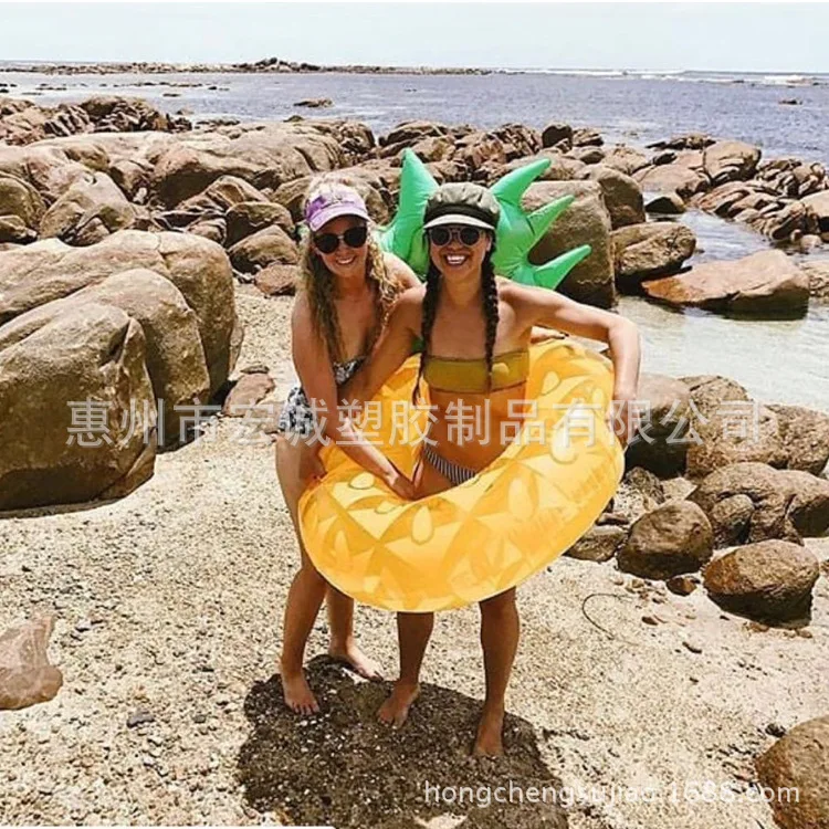 

New inflatable pineapple swimming ring pineapple floating row with backrest pineapple swimming ring 120CM