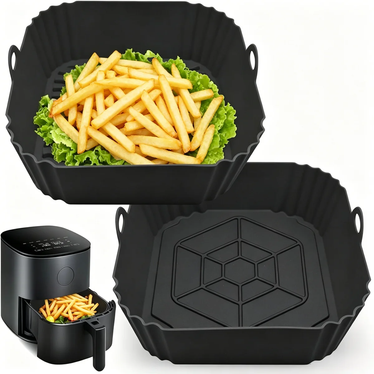 Panela de Silicone Reutilizável para Air Fryer, Forro Antiaderente Resistente ao Calor, Tapete de Cozinha para Culinária Doméstica, Utensílios de Cozinha de Grau Alimentício