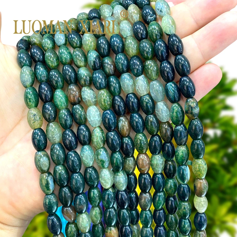 8x12MM Rice Natural Stone Rough Processing Green Dragon Veins Agate Spacer Beads for Jewelry Making Diy Bracelets Accessories