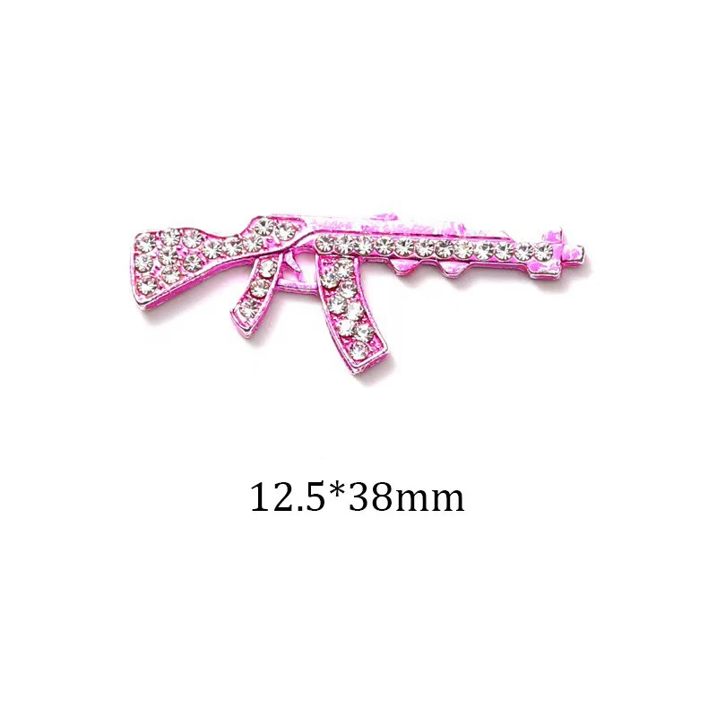 44PCS 3D Retro Silver Gun Dollars Nail Charms y2k Full Rhinestones Cool Luxury Nail Art Decoration Dangle Stars Charms for Nails