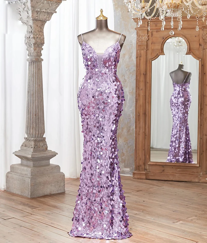 

Customized Luxury Sequined Spaghetti Straps Mermaid Evening Dress Delicate Sleeveless Sweetheart Floor Length prom dresses