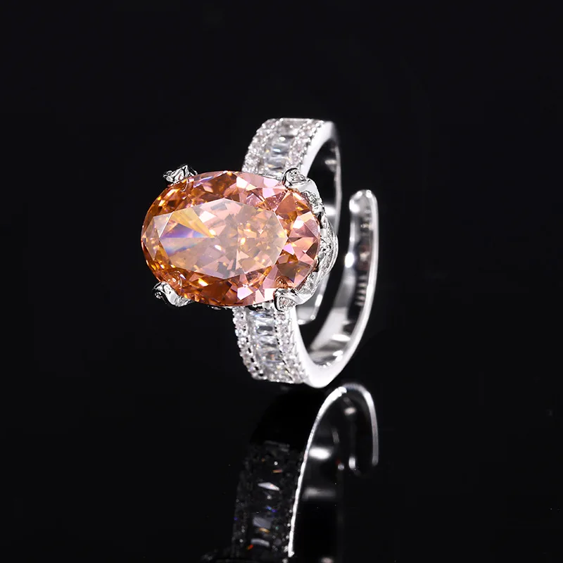 

New jewelry with copper base, gold-plated, high-carbon diamond, ice-cut pigeon egg style elegant ring for women 10*14