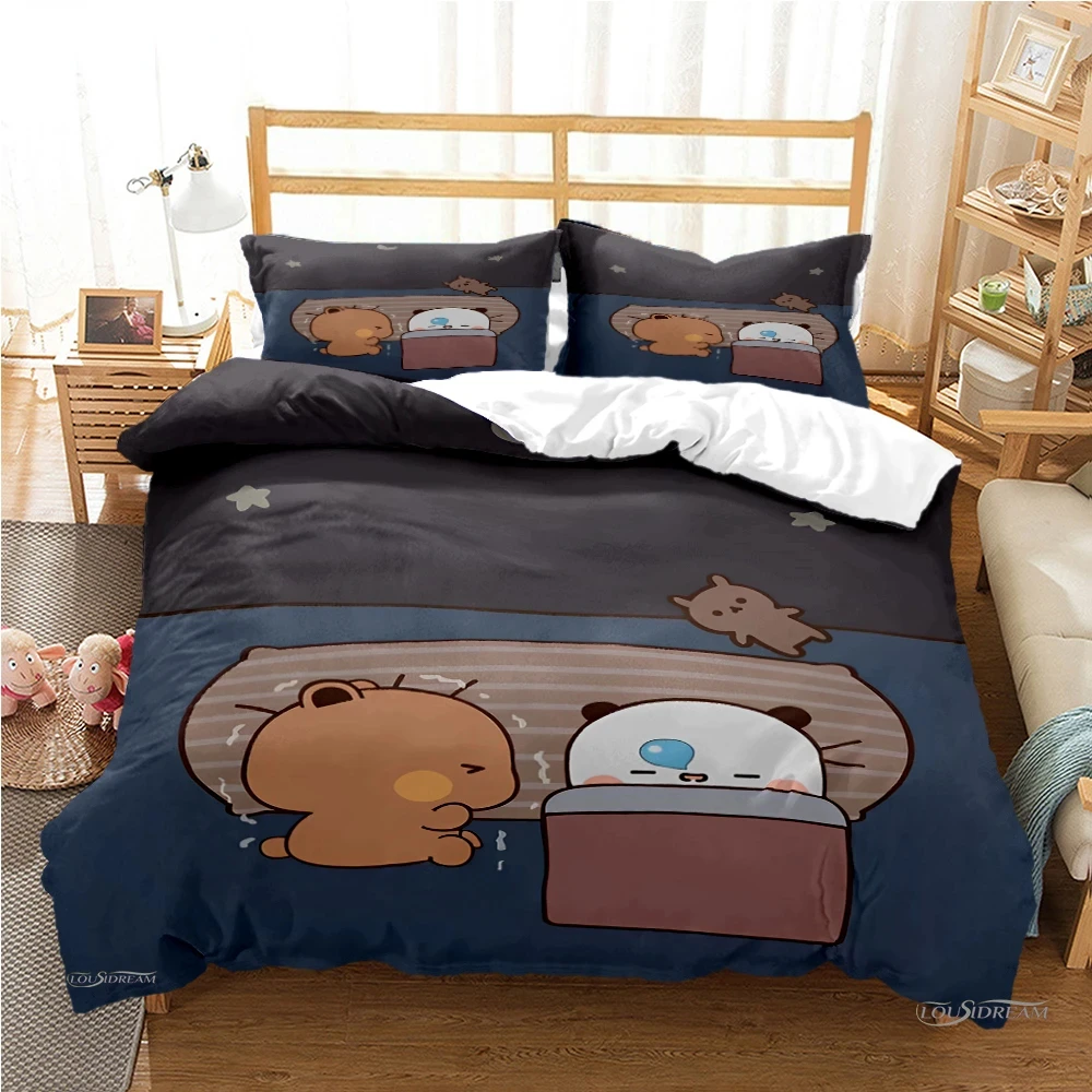 Imagem -04 - Capa de Edredão e Fronhas Bonitos dos Desenhos Animados Bubu Dudu Urso Panda Conjuntos de Cama Kawaii Colcha Macia Único Duplo Rainha Rei Meninos