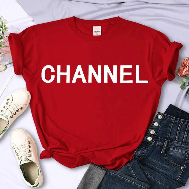 Women's Casual Elegant Fashion CHANNEL Graphic T-shirt - Crew Neck Short Sleeve Top
