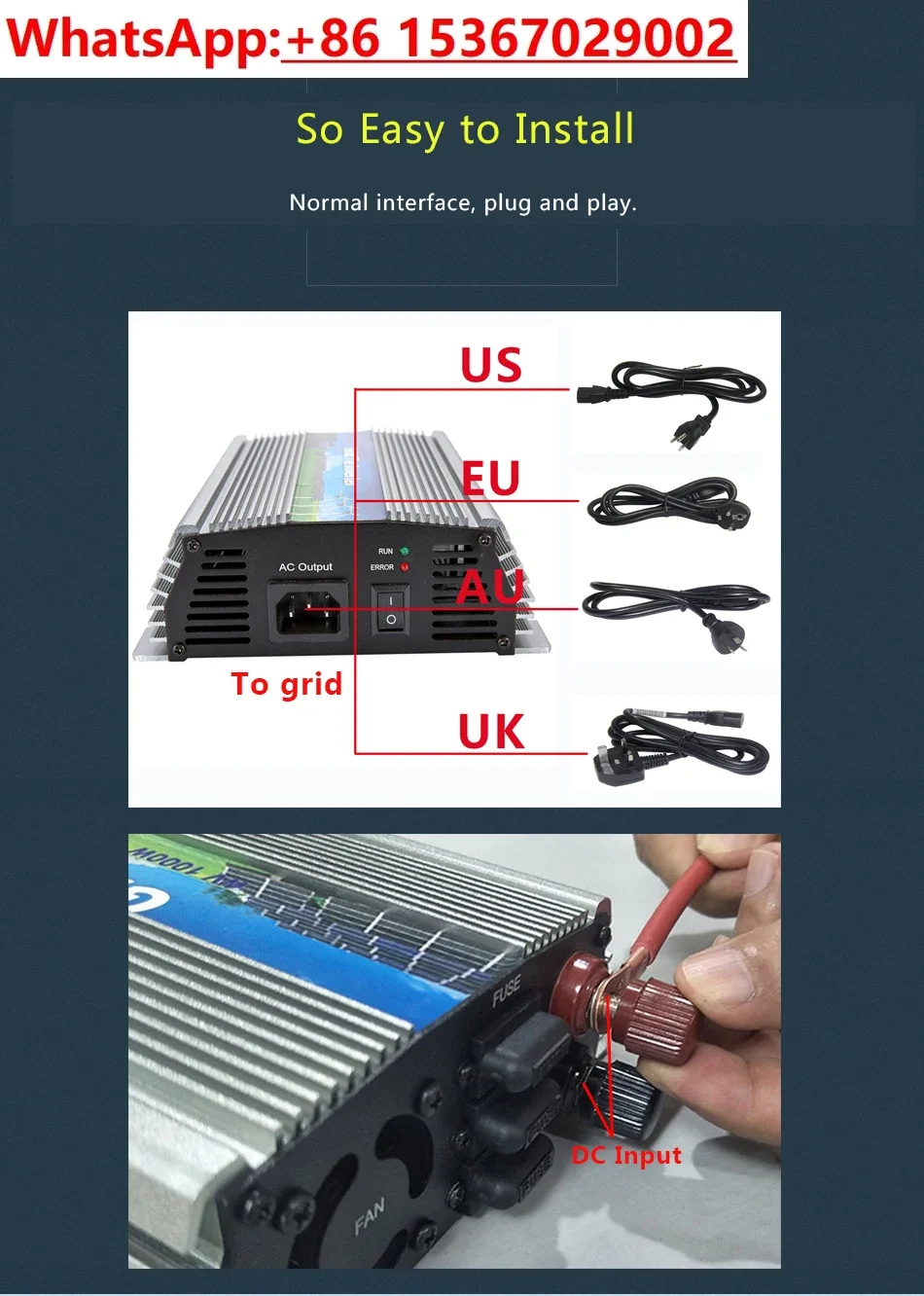 300W-1000W DC10-30V Solar Grid tied inverter