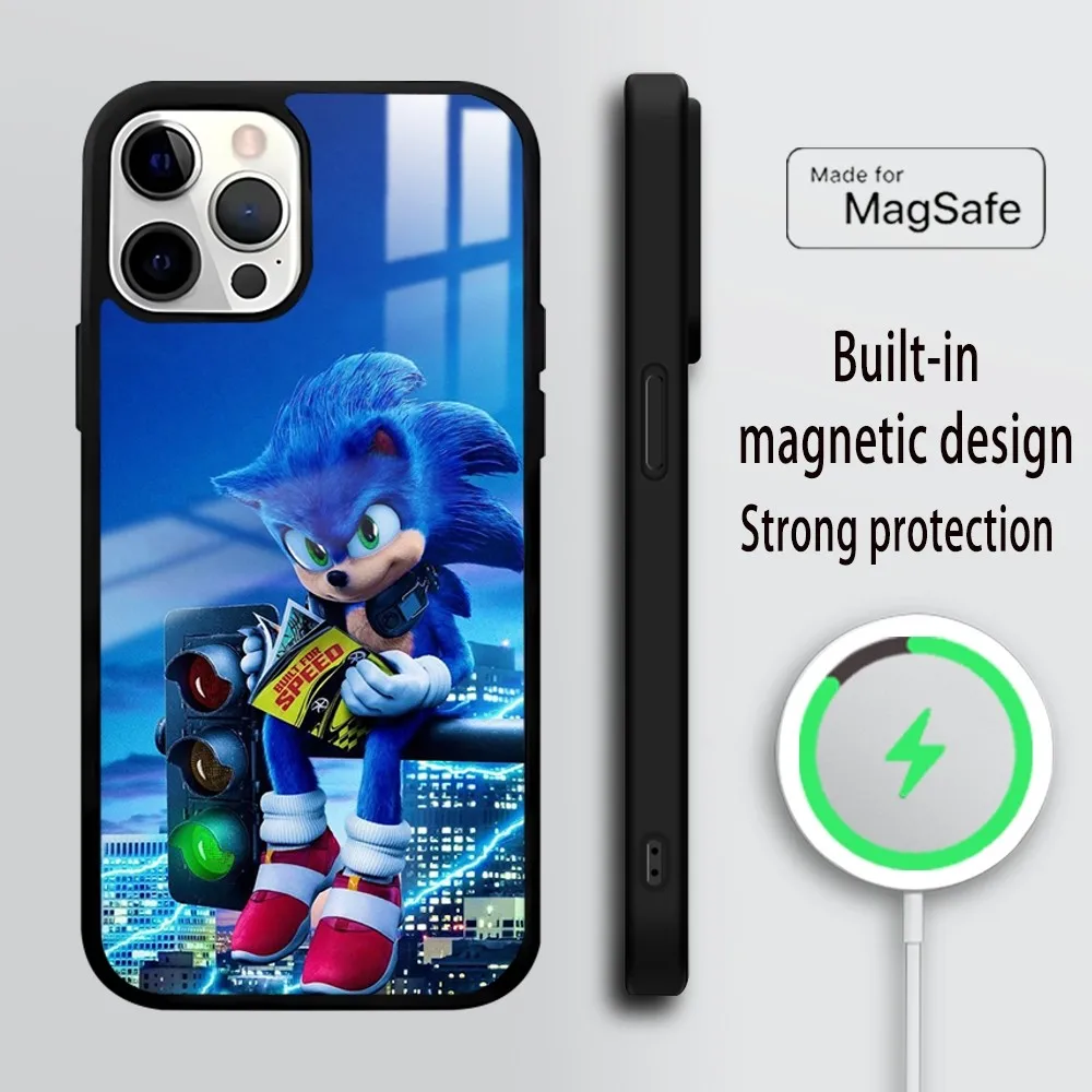 Cartoon S-Sonics HeDgehoG Phone Case For iPhone 16 15 14 13 12 11 PRO MAX PLUS Mini Magnetic wireless mirror phone case