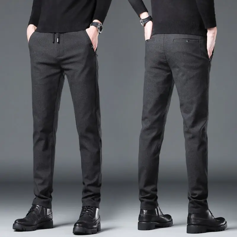 

Мужские повседневные эластичные костюмные брюки, мужские универсальные свободные прямые брюки-блейзеры, деловые минималистичные облегающие темно-синие брюки