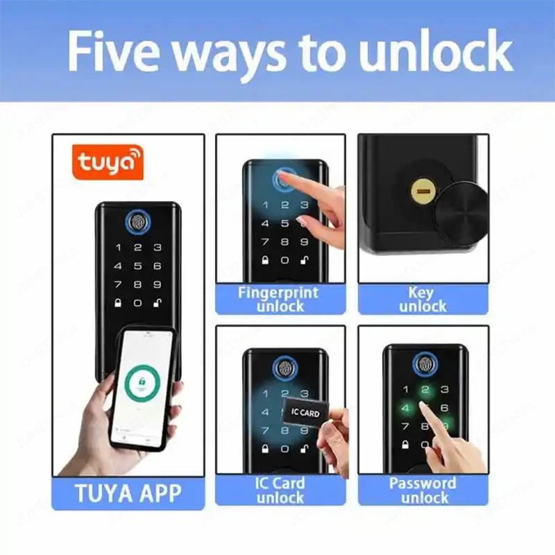 Tuya APP Outdoor Waterproof Fingerprint Deadbolt Lock Digital Code Smart RFID Card Electronic Lock For Home House Gate Iron Door