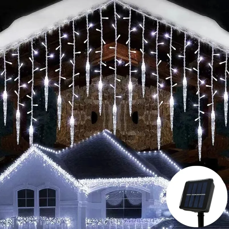 ستارة شمسية LED سلسلة أضواء جليد الشمسية عيد الميلاد جارلاند تدلى ضوء الزفاف حديقة الشارع الإضاءة الزخرفية في الهواء الطلق