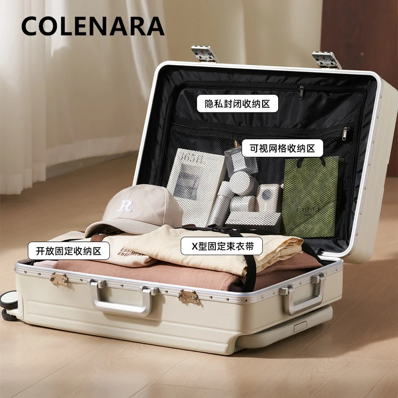 COLENARA Aluminum Frame Suitcase ABS+PC Boarding Case Front Opening Trolley Case 20