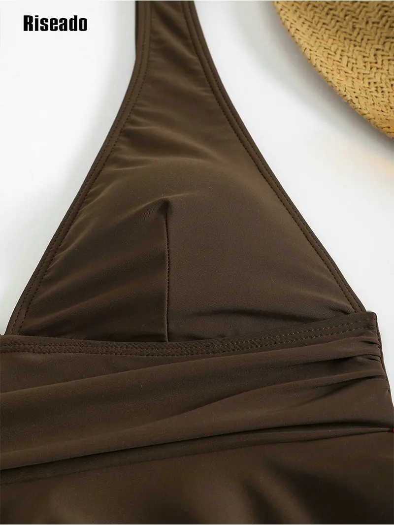 2026年新作 レディースビキニセット ツーピース水着 Vネック ブラウン タンキニセット