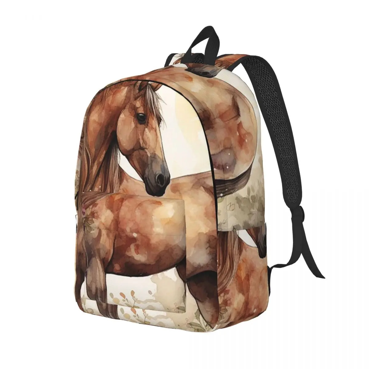 Brown Horse Herd Running Galloping Animal Lovers Humor Student Backpack School Bag Hiking Travel Daypack Bookbag Shoulder Bags