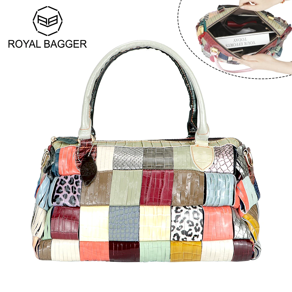 

Royal Bagger Colorblock Patchwork Tote Bags, Genuine Leather Satchel Purse, Luxury Top Handle Shoulder Bag for Women 1771