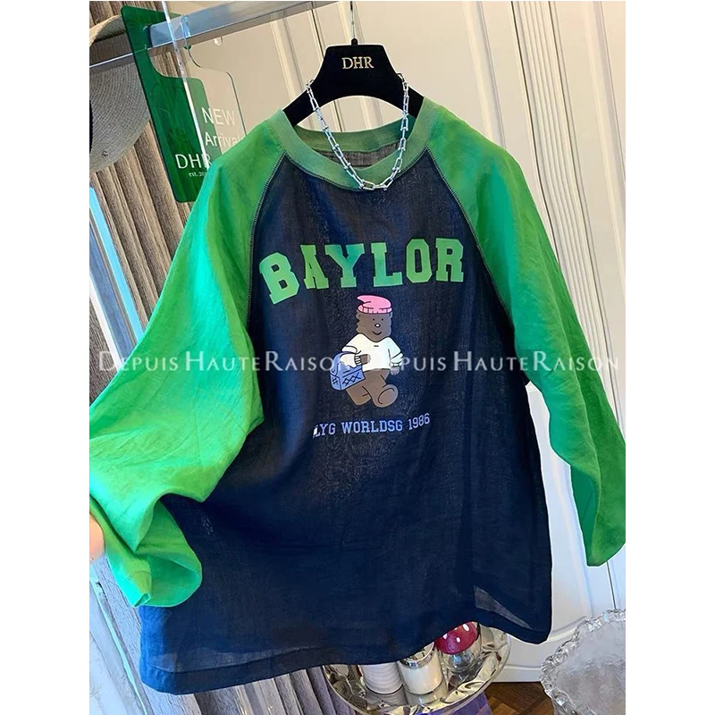 

Женская одежда больших размеров, повседневные корейские футболки с круглым вырезом и принтом, осенний тренд, пуловер с надписью, нижняя рубашка, женская футболка