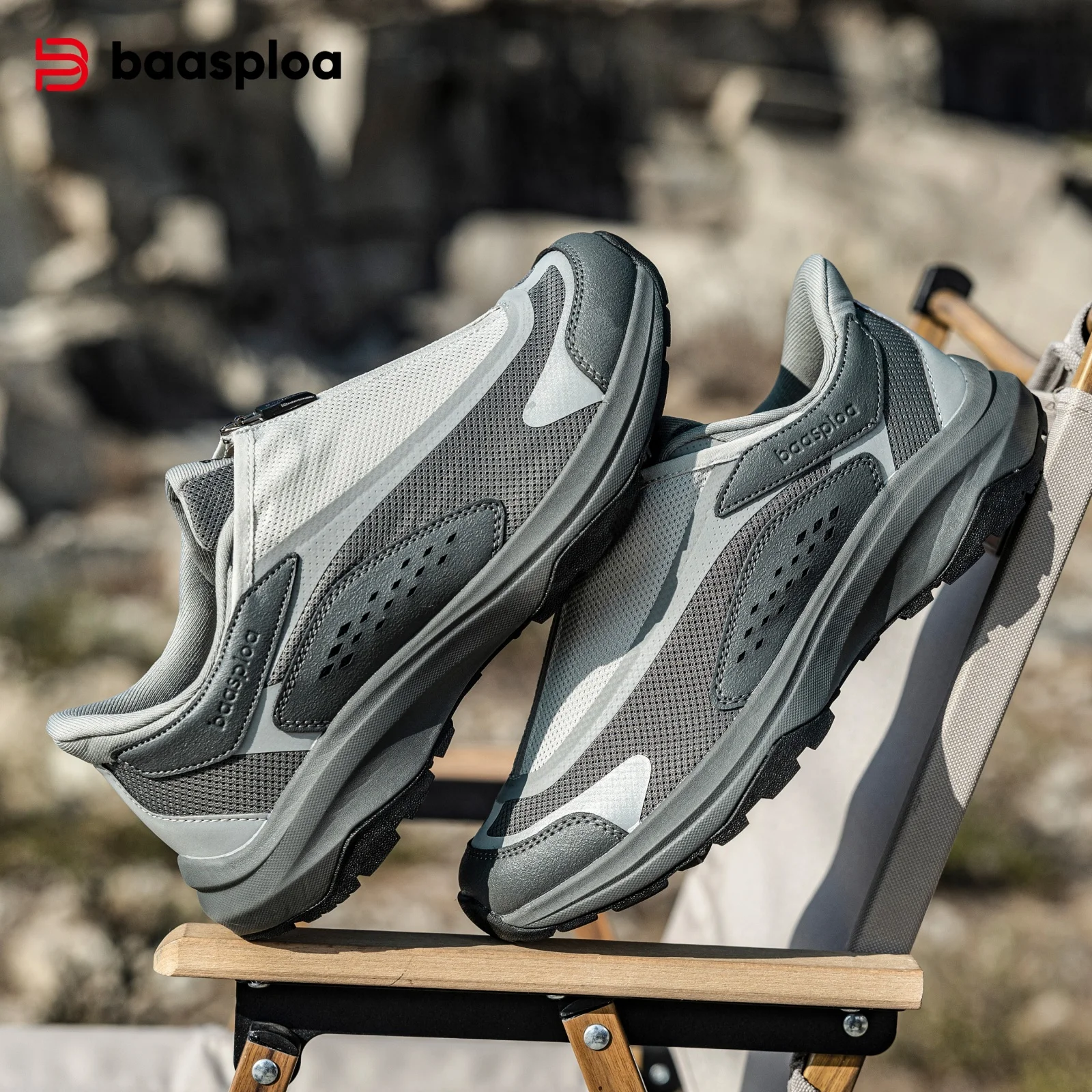 

Baasploa Men Zipper Trekking Shoes Brand Mesh Breathable Hiking Shoes Male Outdoor Sneakers Mountain Climbing Shoes Non-Slip