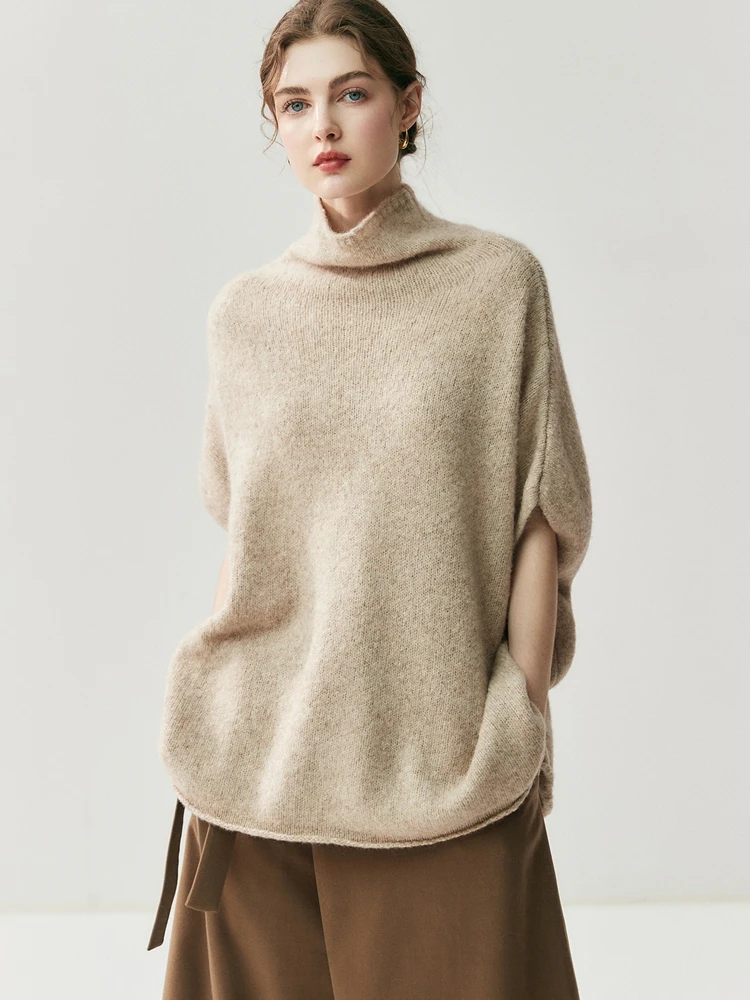 

Chic Women's 100% Cashmere Sweater Mock Neck Sleeveless Pullover Luxury Shawl Fashion Casual Knitwear for Autumn Winter tops