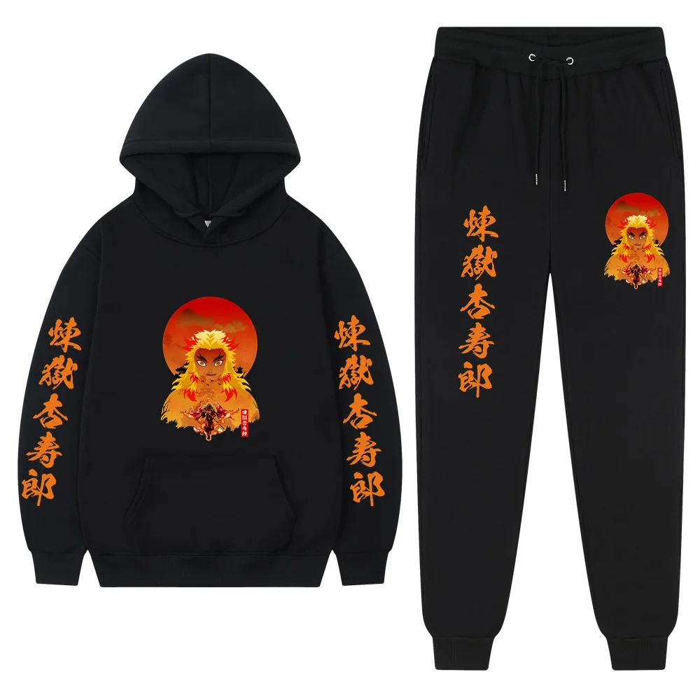 

Japan Anime Demon Slayer Harajuku Kyojuro Rengoku Print Hoodies Sets Men's Casual Oversized Sweatshirts Creativity 2-Piece Set