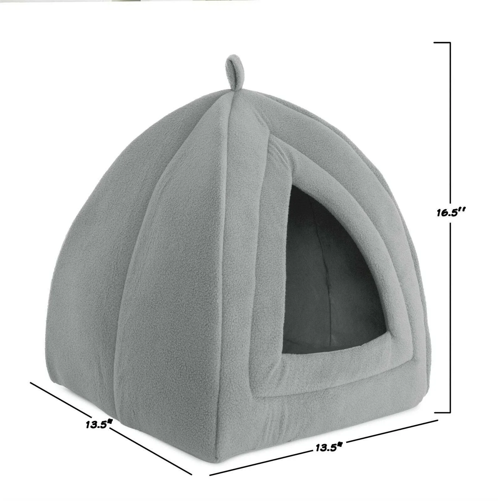 Gray Cat Pet Igloo Cave Enclosed Covered Tent House Removable Cushion Bed