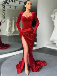 Kryptographische Elegante Kleid Langes Kleid Abend Club Outfits für Frauen Handschuhe Hülse Samt Sexy Schlitz Maxi Kleider Geraffte Kleider