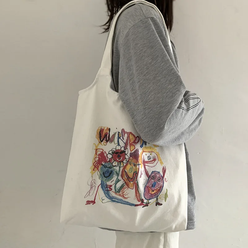 Women\'s Bags on Offer Tote Shopping Bag for Lady Literary Cartoon Canvas Shoulder Bag Women Student Cotton Cloth Eco Shopper Bag