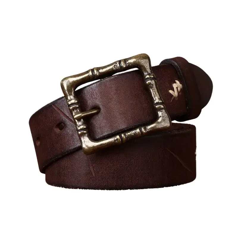 Washed Vintage Distressed Leather Belt – Niche Handmade Full Grain Leather 3.3cm Width