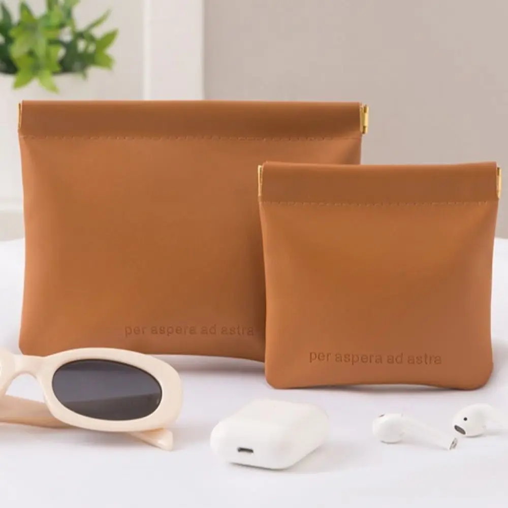 Fashion Automatic Closing Lipstick Bag Simple Mini Makeup Bag Portable PU Key Small Bags